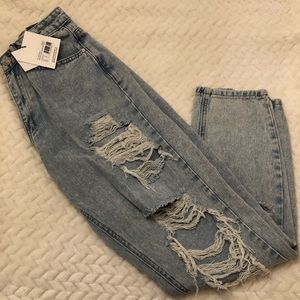 Distressed mom jeans